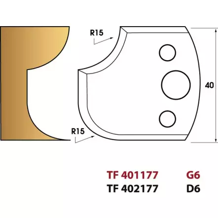 LEMAN - Quart de Rond Rayon 15 mm N° 177 - Jeu de 2 fers de toupie Hauteur 40