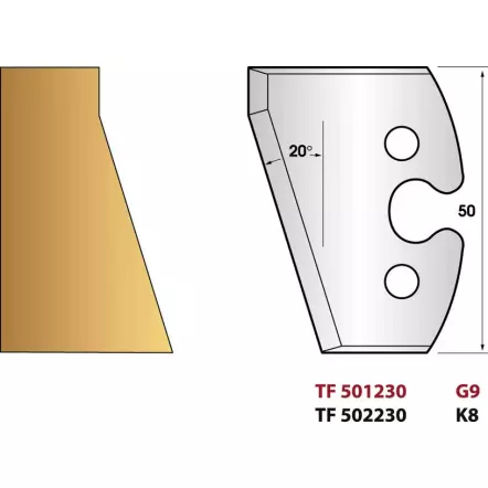 Chanfrein 20° N° 230 - Jeu de 2 fers de toupie Hauteur 50 mm