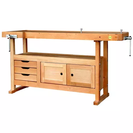OUTIFRANCE - 0013153 Etabli Bois d'atelier à caisson 1500x500mm - 2 portes / 3 tiroirs