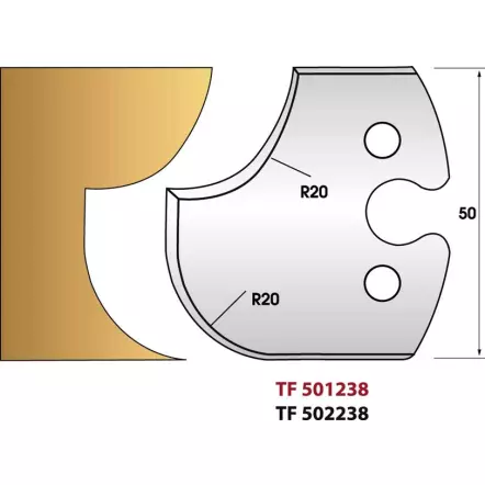 LEMAN - Jeu de 2 fers de toupie n° 238 Congé et ¼ de rond 20 mm - Hauteur 50mm