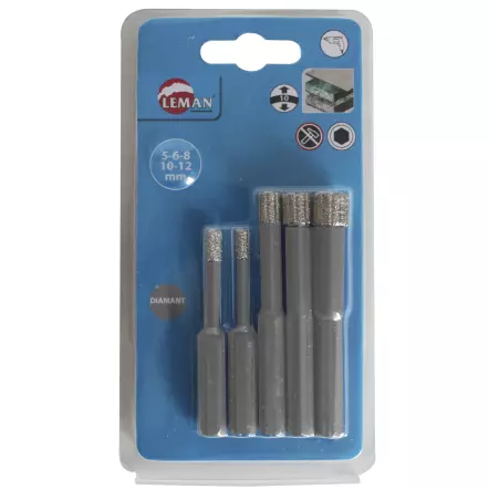 LEMAN - Lot de 5 trépans diamantés 6 pans pour grès cérame, marbre et carrelage