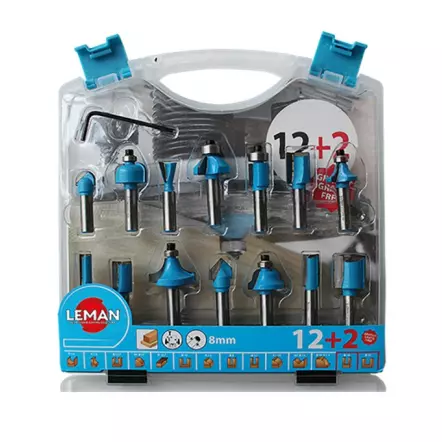 LEMAN - Coffret 12+2 mèches de défonceuse (Diamètre de queue : 8mm)