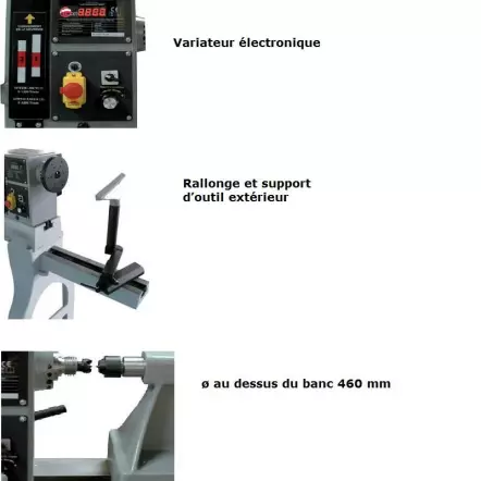 LEMAN - TAB120 Tour à bois électronique de 1200mm (distance entre pointes) - 230V - 50Hz / 1500W - 2CV