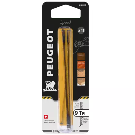 PEUGEOT - Kit de 12 lames pour scie à chantourner sans ergots (127X0,50X1,80mm) pour bois dur et contre plaqué