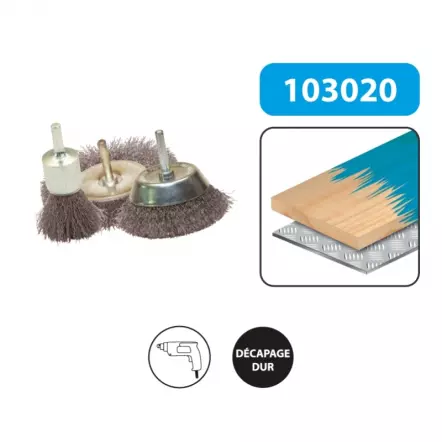 Leman - Lot de  3 brosses pinceau / circulaire / conique en fil acier ondulé
