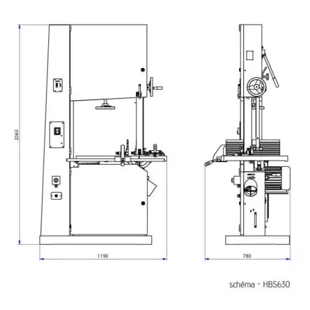 HOLZPROFI - HBS630 Scie à ruban Professionnelle - Triphasé - 3700 W - 5CV (Hauteur/Largeur de coupe maxi. : 400 / 600mm)