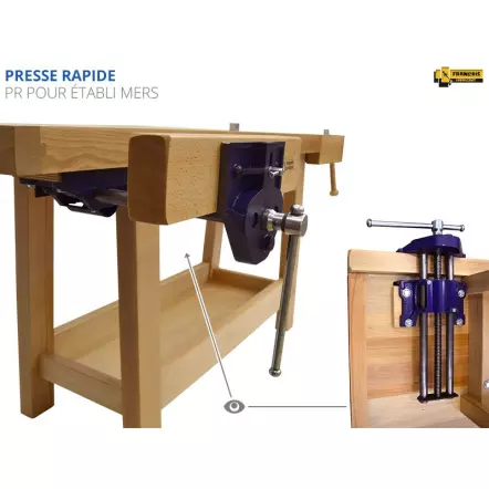 ETABLIS FRANCOIS - MERS Établis Menuisier Ébéniste presse avant à serrage rapide PR52 (1500, 2000, 2200, 2400 mm)