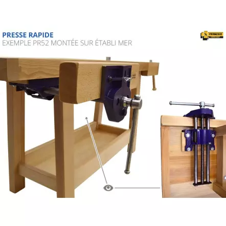 ESC - Établi Sculpteur / Luthier avec presse avant à serrage rapide PR52 (presse avec système de débrayage rapide et automatique)