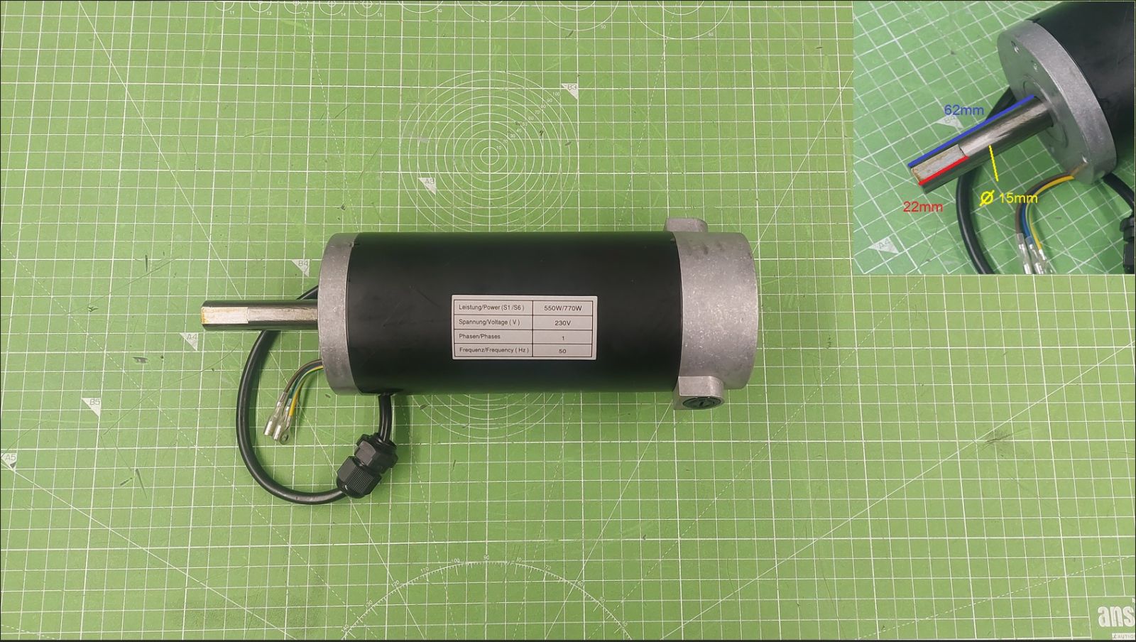 Dimensions du moteur de rechange pour tour à bois D460FXL