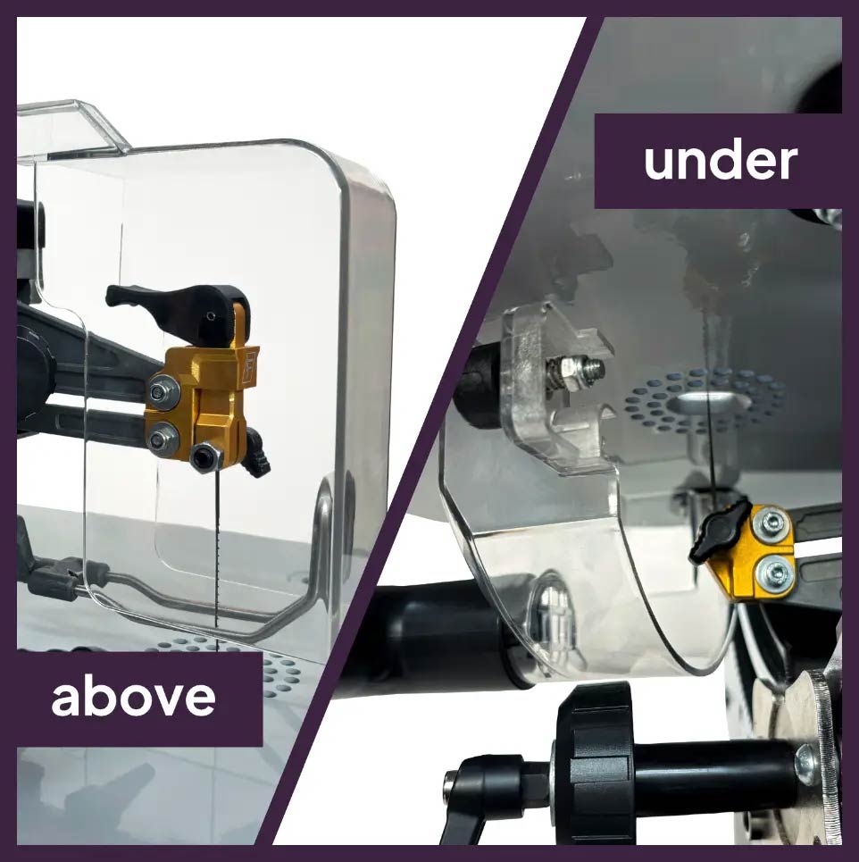 Protections de lame au-dessus et au-dessous de la table